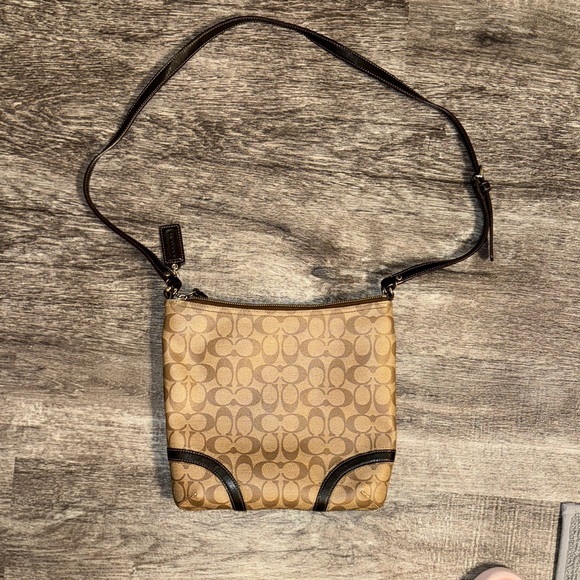 Coach Signature Tan and Black Crossbody Bag - Picture 3 of 3